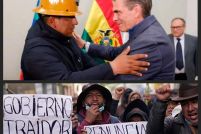 Mario Arguello, principal dirigente de la COB con el presidente de Bolivia, Rodrigo Paz